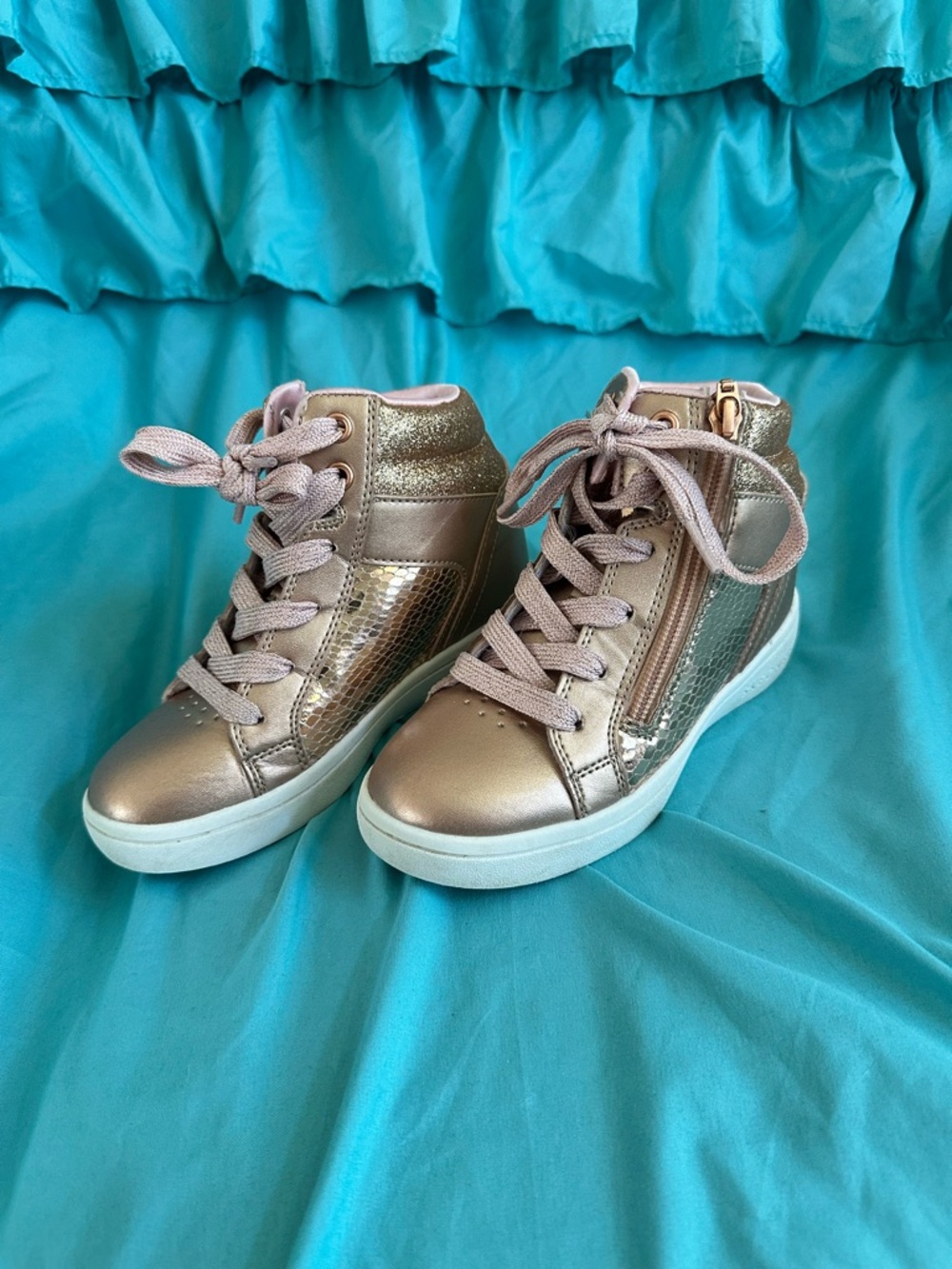 Kids Metallic High-Top Sneakers - Rose Gold